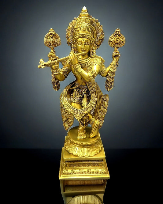 Brass Handcrafted Krishna Statue | 20 inch | 100% Certified Copper & Brass - Sama Homes Idol - Brass Sculpture