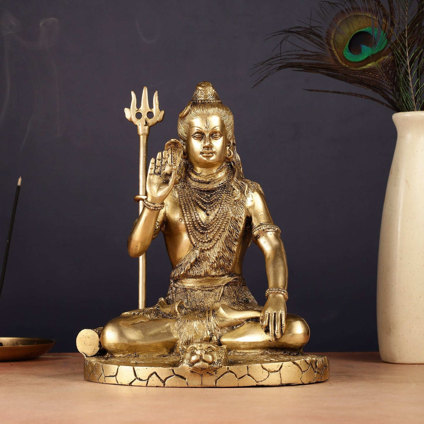 Brass Handcrafted Lord Shiva Statue | 10" | 100% Certified Copper & Brass - Sama Homes Idol - Brass Sculpture