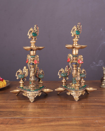 Brass Handcrafted Peacock Diya with Eight Diyas | 12 Inch by SAMA Homes - Home & Garden (View 2)