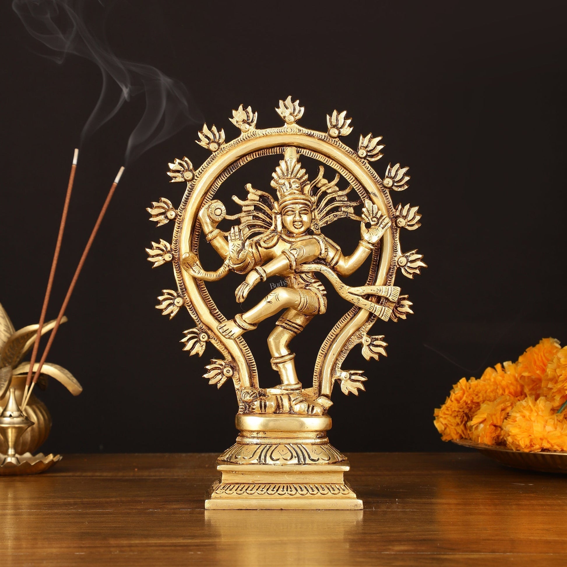 Brass Handcrafted Superfine Nataraja Statue - 10" Lord of Dance Sculpture | 100% Certified Copper & Brass - Sama Homes Idol - Brass Sculpture - Eco-friendly - Sama Homes