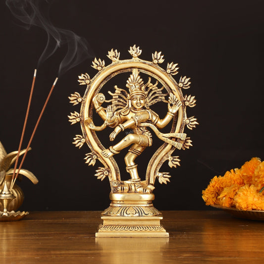 Brass Handcrafted Superfine Nataraja Statue - 10" Lord of Dance Sculpture | 100% Certified Copper & Brass - Sama Homes Idol - Brass Sculpture
