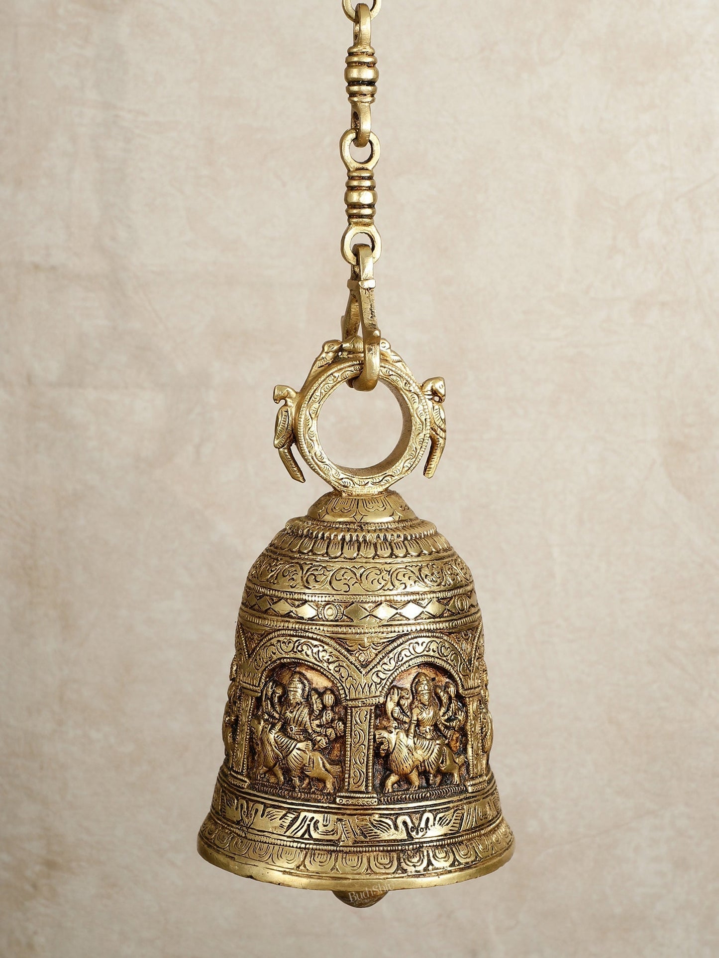 Brass Hanging Durga engraved temple bell | 100% Certified Copper & Brass - Sama Homes Idol - Brass Sculpture