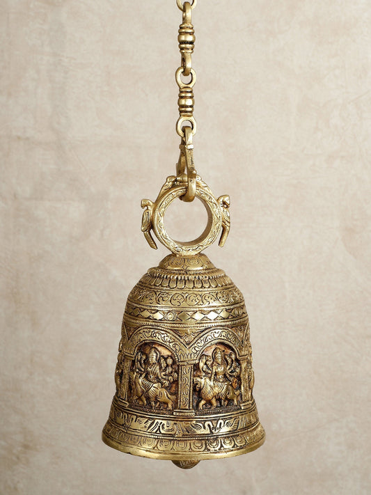 Brass Hanging Durga engraved temple bell | 100% Certified Copper & Brass - Sama Homes Idol - Brass Sculpture