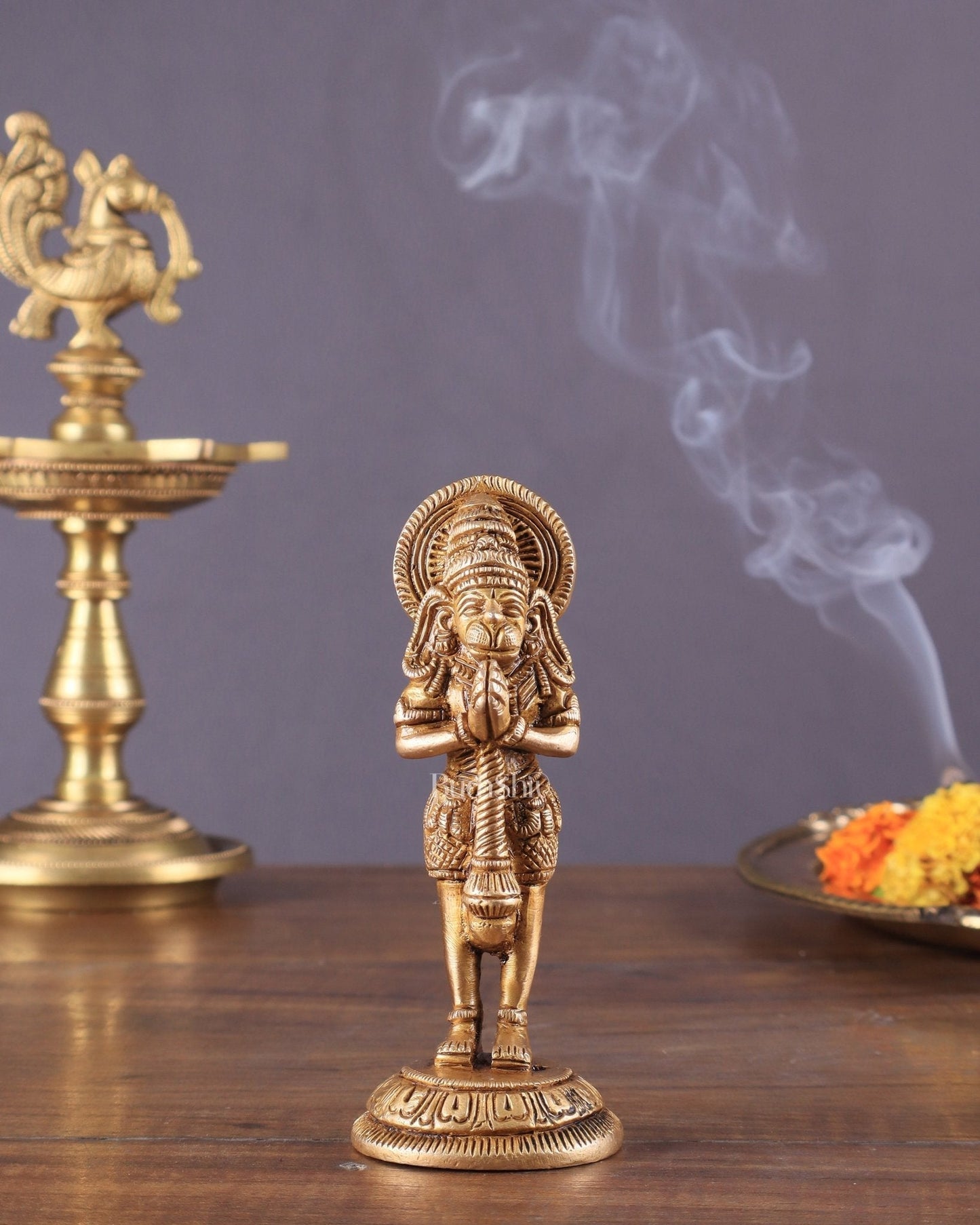 Brass Hanuman in Anjali Namaskar Mudra 4" | 100% Certified Copper & Brass - Sama Homes Idol - Brass Sculpture
