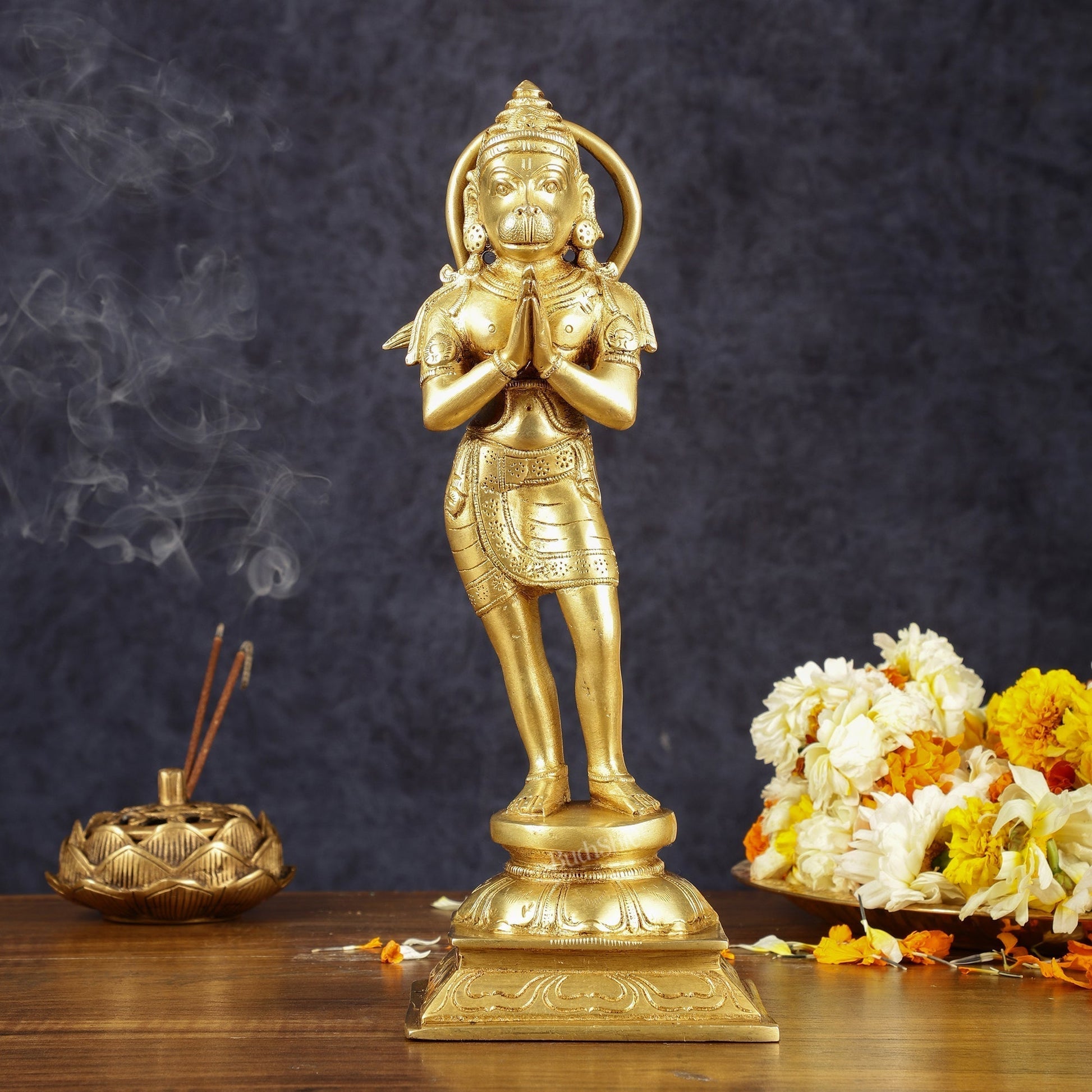 Brass Hanuman in Namaskaram anjali Mudra Statue 12 inch | 100% Certified Copper & Brass - Sama Homes Idol - Brass Sculpture - Eco-friendly - Sama Homes