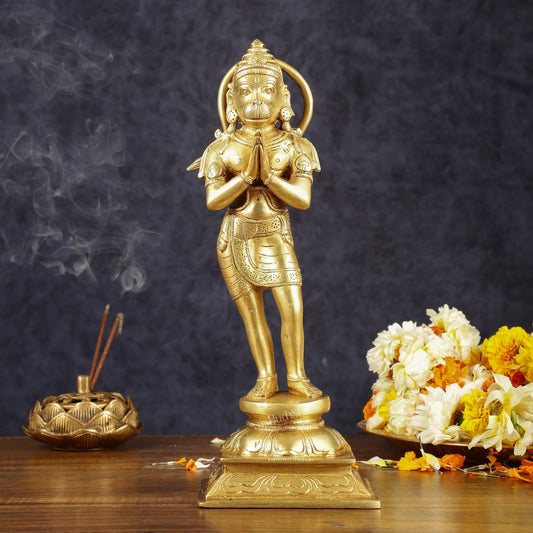 Brass Hanuman in Namaskaram anjali Mudra Statue 12 inch | 100% Certified Copper & Brass - Sama Homes Idol - Brass Sculpture