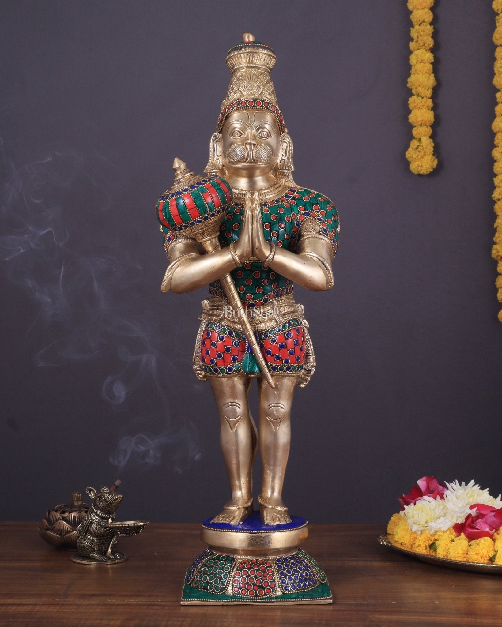 Brass Hanuman Statue in anjali Mudra - 21.5" Height | 100% Certified Copper & Brass - Sama Homes Idol - Brass Sculpture - Eco-friendly - Sama Homes