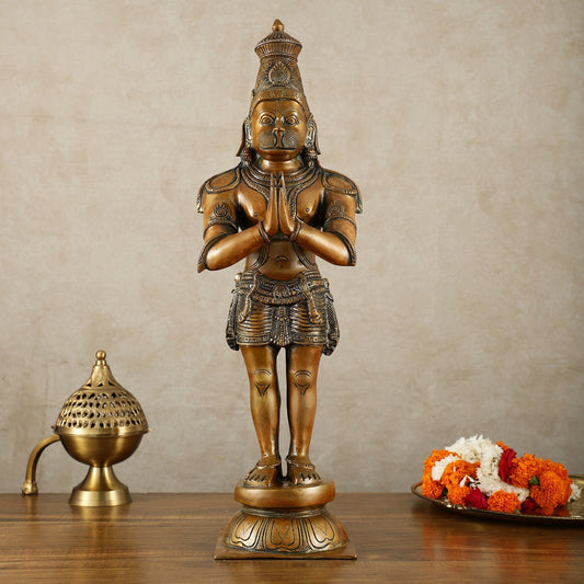 Brass Hanuman Statue in Anjali Mudra 22 inch | 100% Certified Copper & Brass - Sama Homes Idol - Brass Sculpture