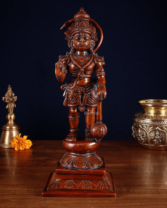 Brass Hanuman statue in Blessing Mudra 12" Vintage dark red tone | 100% Certified Copper & Brass - Sama Homes Idol - Brass Sculpture