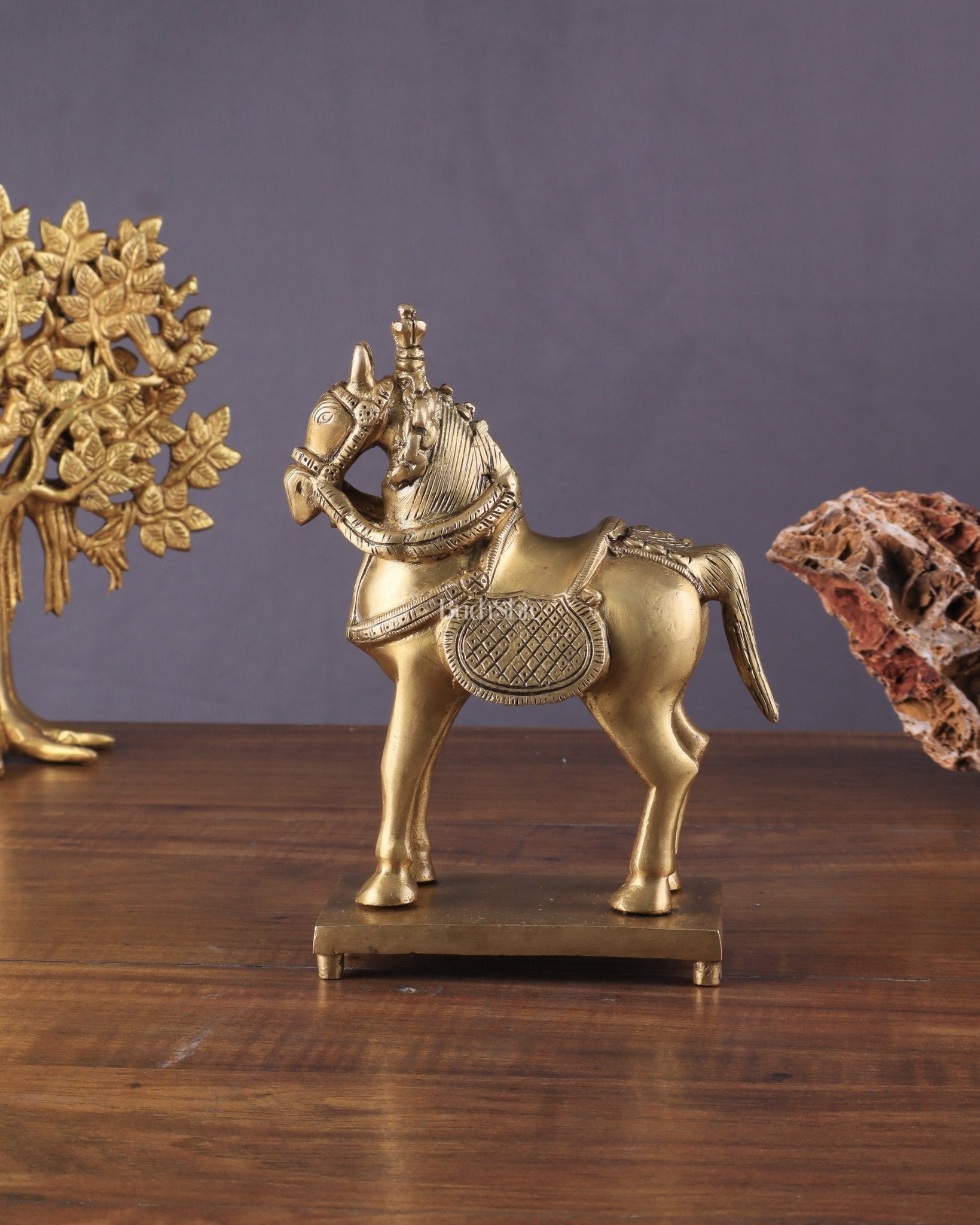 Brass Horse Standing Showpiece Statue – Elegant Design | 7.5 Inches - Eco-friendly - Sama Homes
