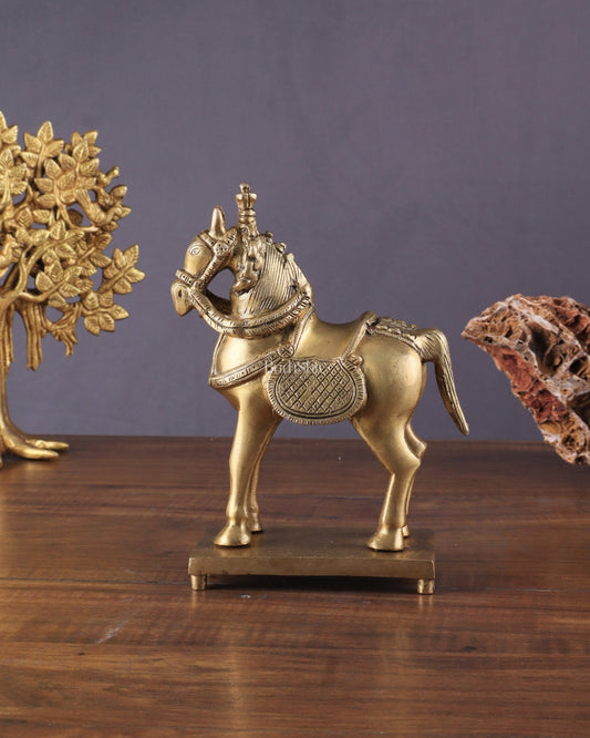 Brass Horse Standing Showpiece Statue – Elegant Design | 7.5 Inches