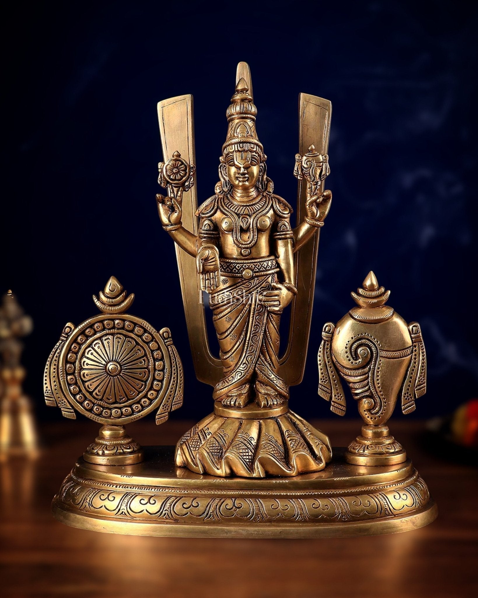 Brass Tirupati Balaji statue with Shankh Chakra | 14.5 Inch - Sama Homes Idol - Brass Sculpture - Eco-friendly - Sama Homes