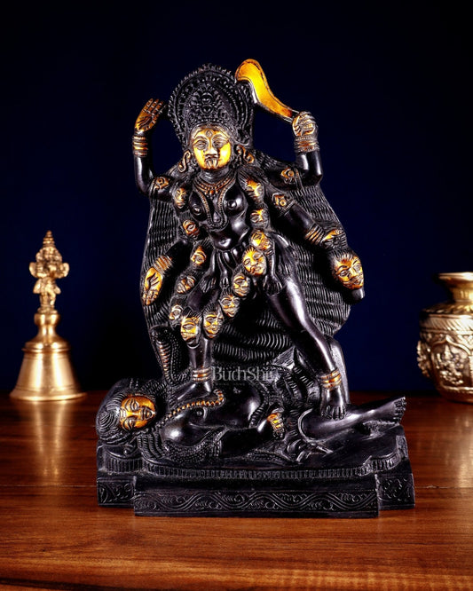 Brass Kali Ma Idol - 9.5 Inch Height | 100% Certified Copper & Brass - Sama Homes Idol - Brass Sculpture