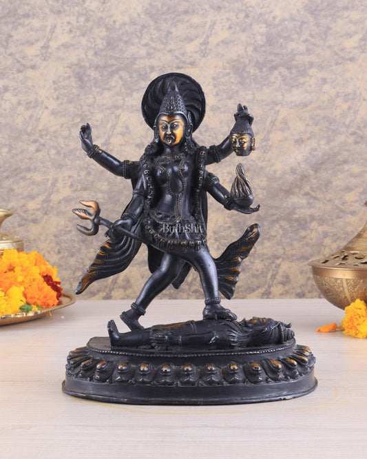 Brass Kali Ma Idol - 9.5 Inch | 100% Certified Copper & Brass - Sama Homes Idol - Brass Sculpture
