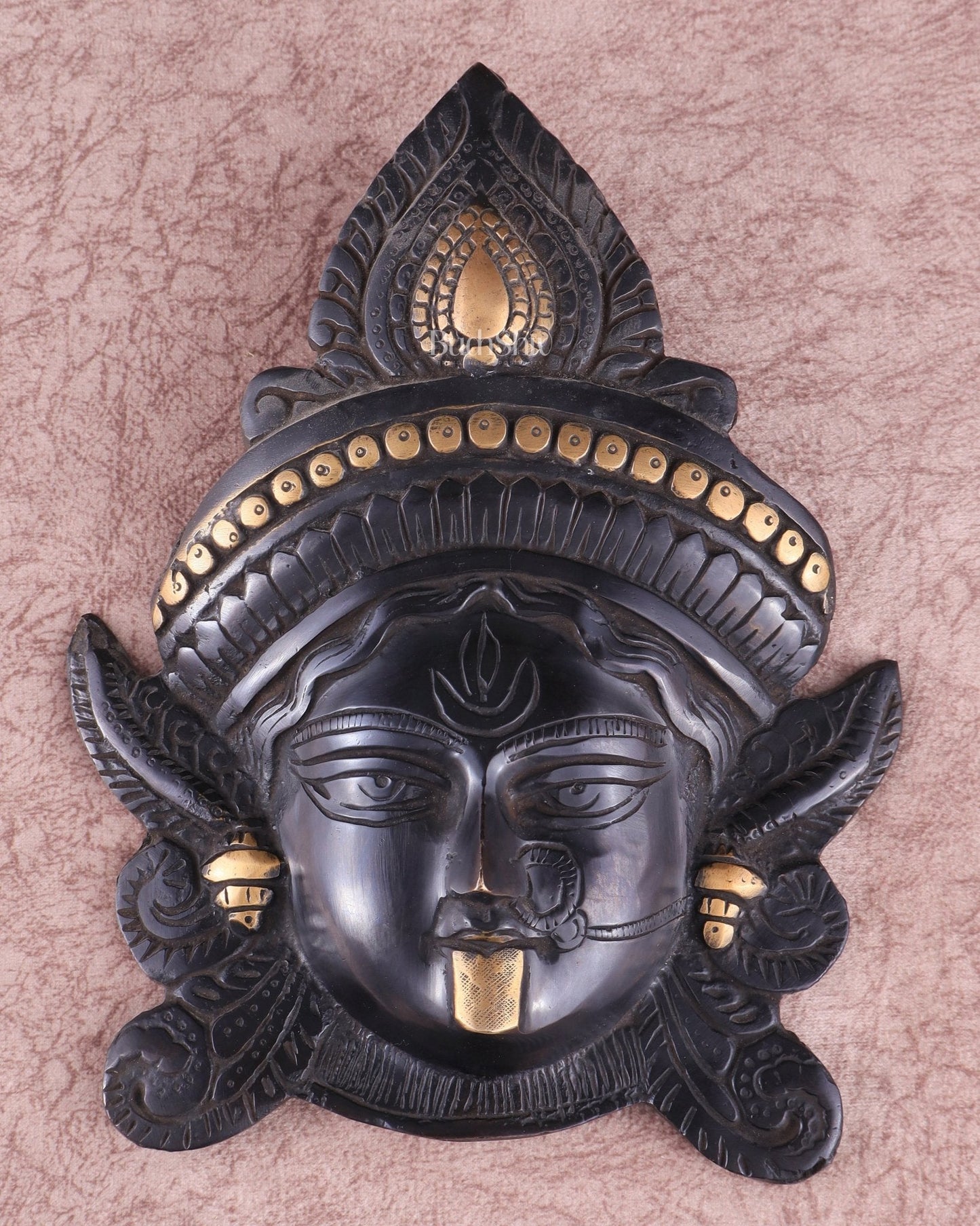 Brass Kali Maa Face wall hanging black edition 10" | 100% Certified Copper & Brass - Sama Homes Idol - Brass Sculpture