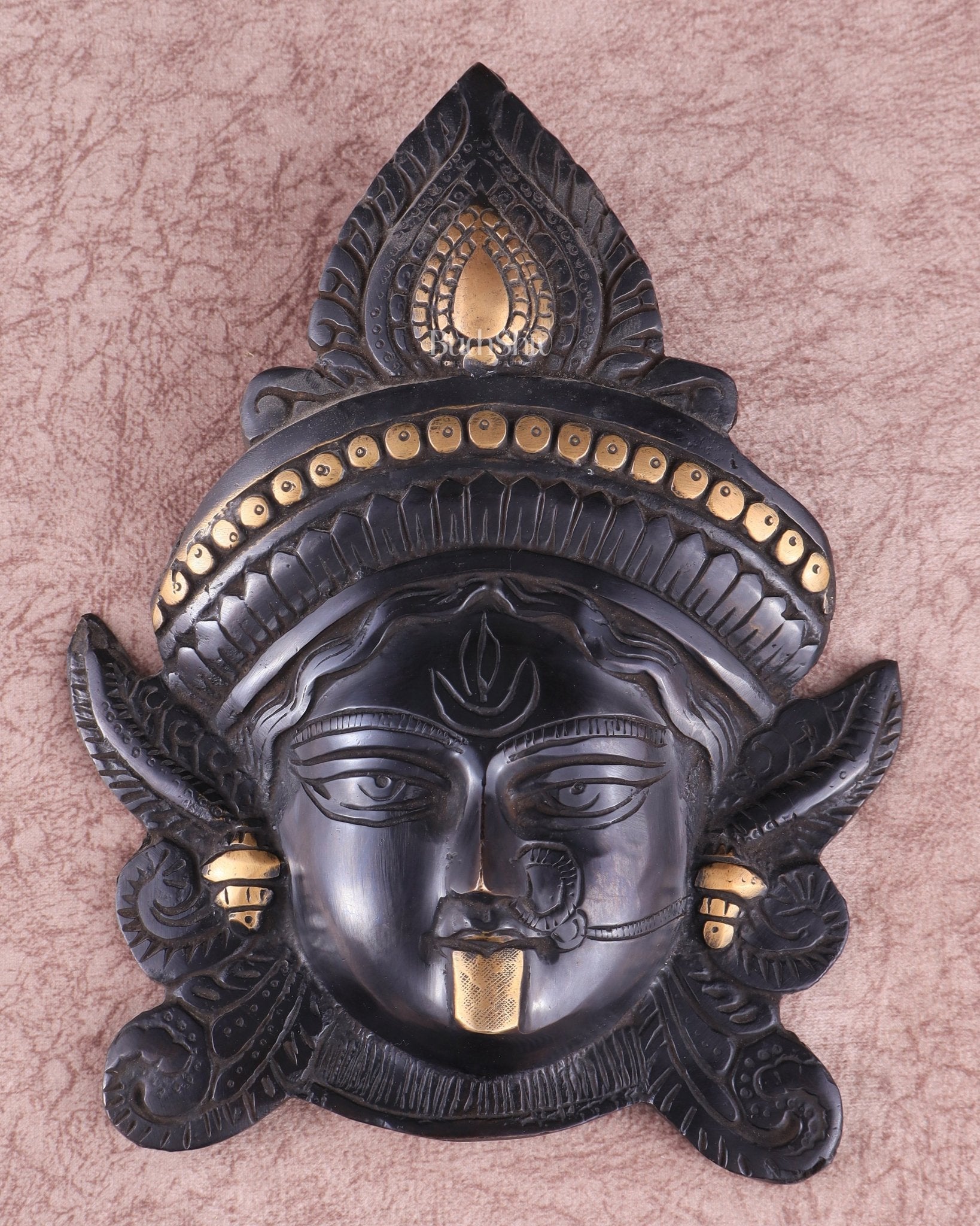 Brass Kali Maa Face wall hanging black edition 10" | 100% Certified Copper & Brass - Sama Homes Idol - Brass Sculpture - Eco-friendly - Sama Homes