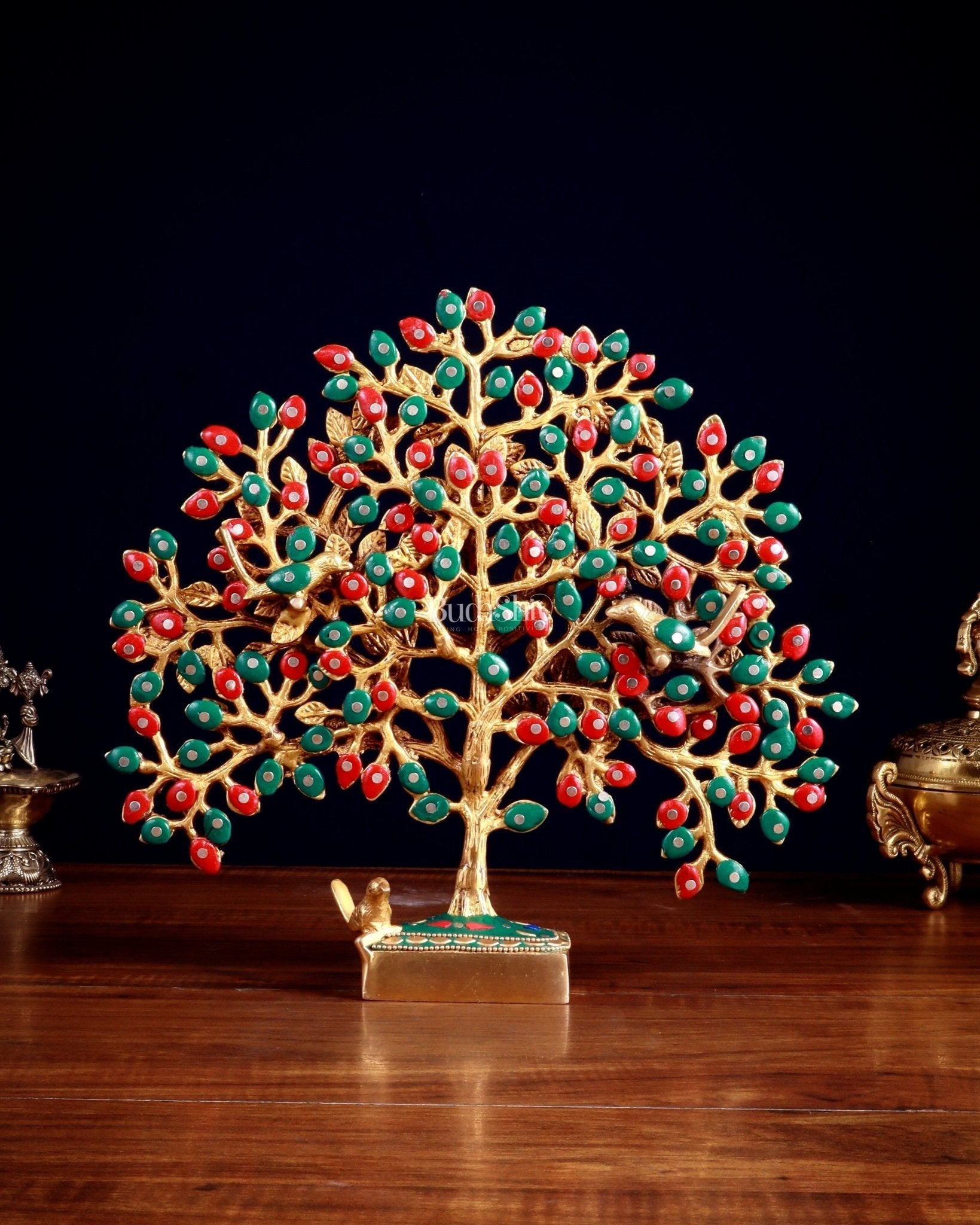 Brass Kalpavriksha tree for tables 11" stonework | 100% Certified Copper & Brass - Sama Homes Idol - Brass Sculpture - Eco-friendly - Sama Homes