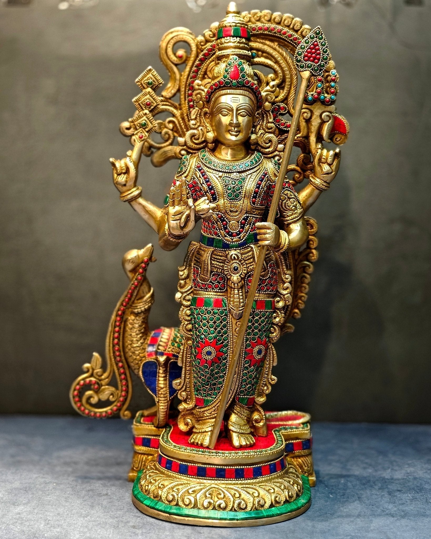 Brass Kartikeya Lord Murugun Statue 20" | 100% Certified Copper & Brass - Sama Homes Idol - Brass Sculpture - Eco-friendly - Sama Homes