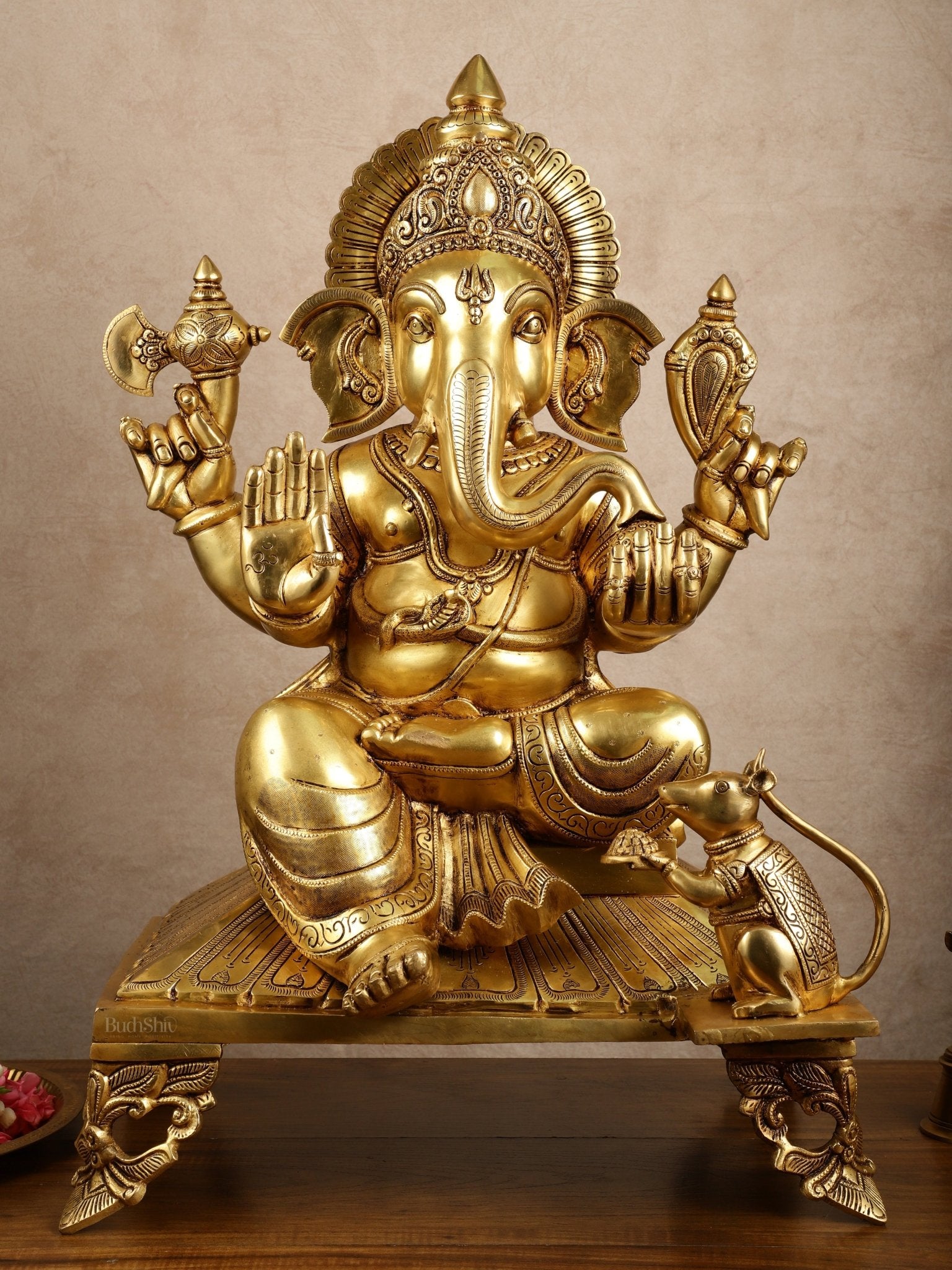 Brass Large Ganesha Sculpture 27.5 | 100% Certified Copper & Brass - Sama Homes Idol - Brass Sculpture - Eco-friendly - Sama Homes