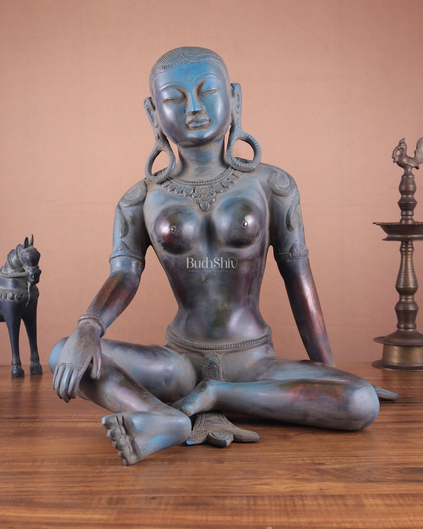 Brass Large Green Tara Idol – Tibetan Style, 19 Inch | 100% Certified Copper & Brass - Sama Homes Idol - Brass Sculpture