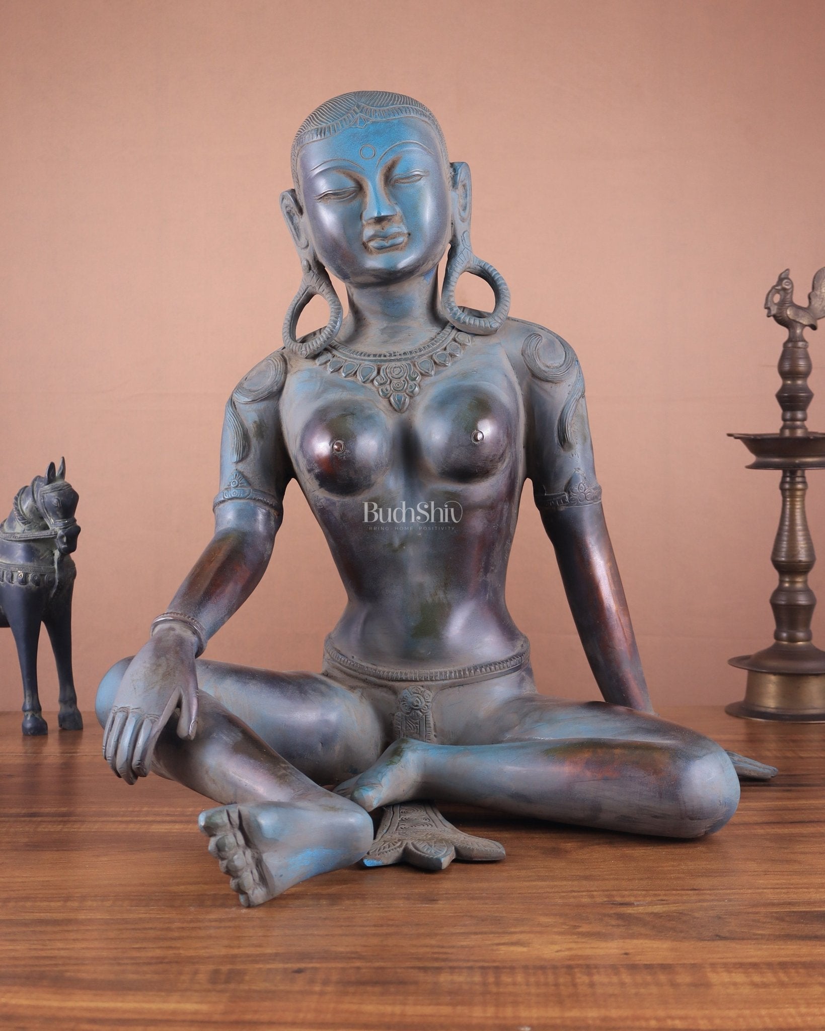 Brass Large Green Tara Idol – Tibetan Style, 19 Inch | 100% Certified Copper & Brass - Sama Homes Idol - Brass Sculpture - Eco-friendly - Sama Homes