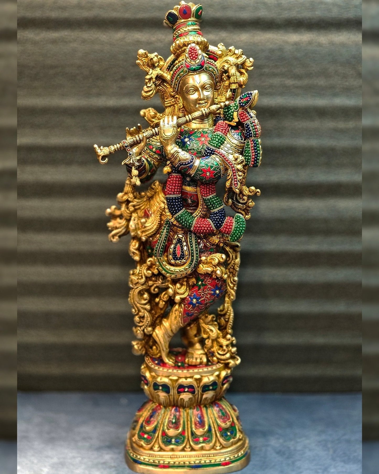 Brass large Lord Krishna Murti | 30 Inch | 100% Certified Copper & Brass - Sama Homes Idol - Brass Sculpture