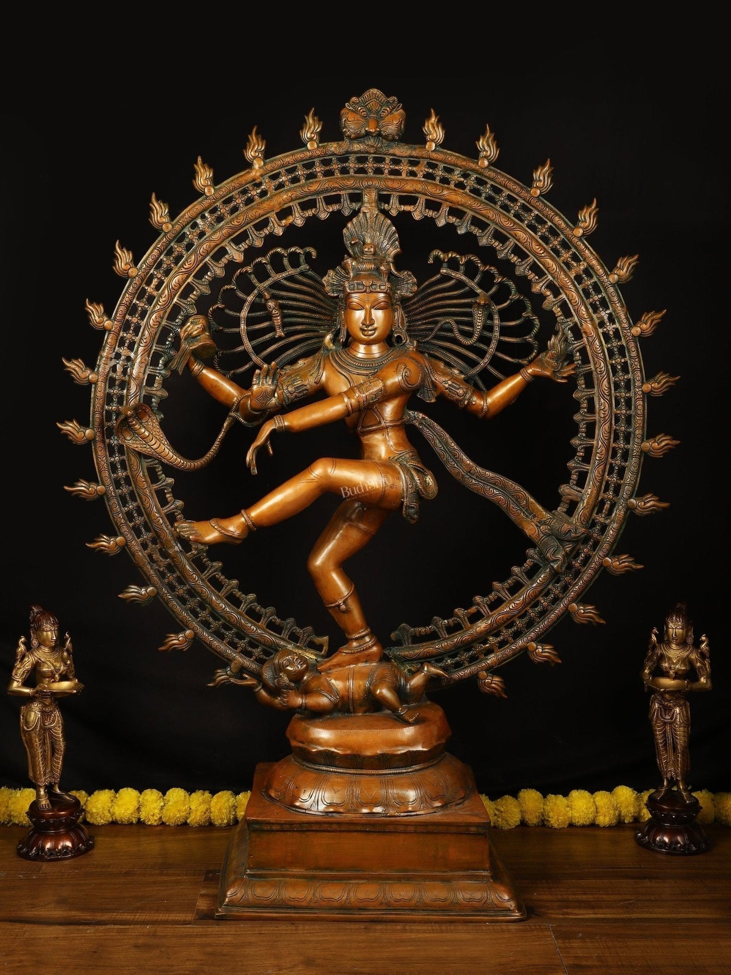 Brass Large Lord Shiva as Nataraja - 47 Inch, Antique Bronze Finish | 100% Certified Copper & Brass - Sama Homes Idol - Brass Sculpture