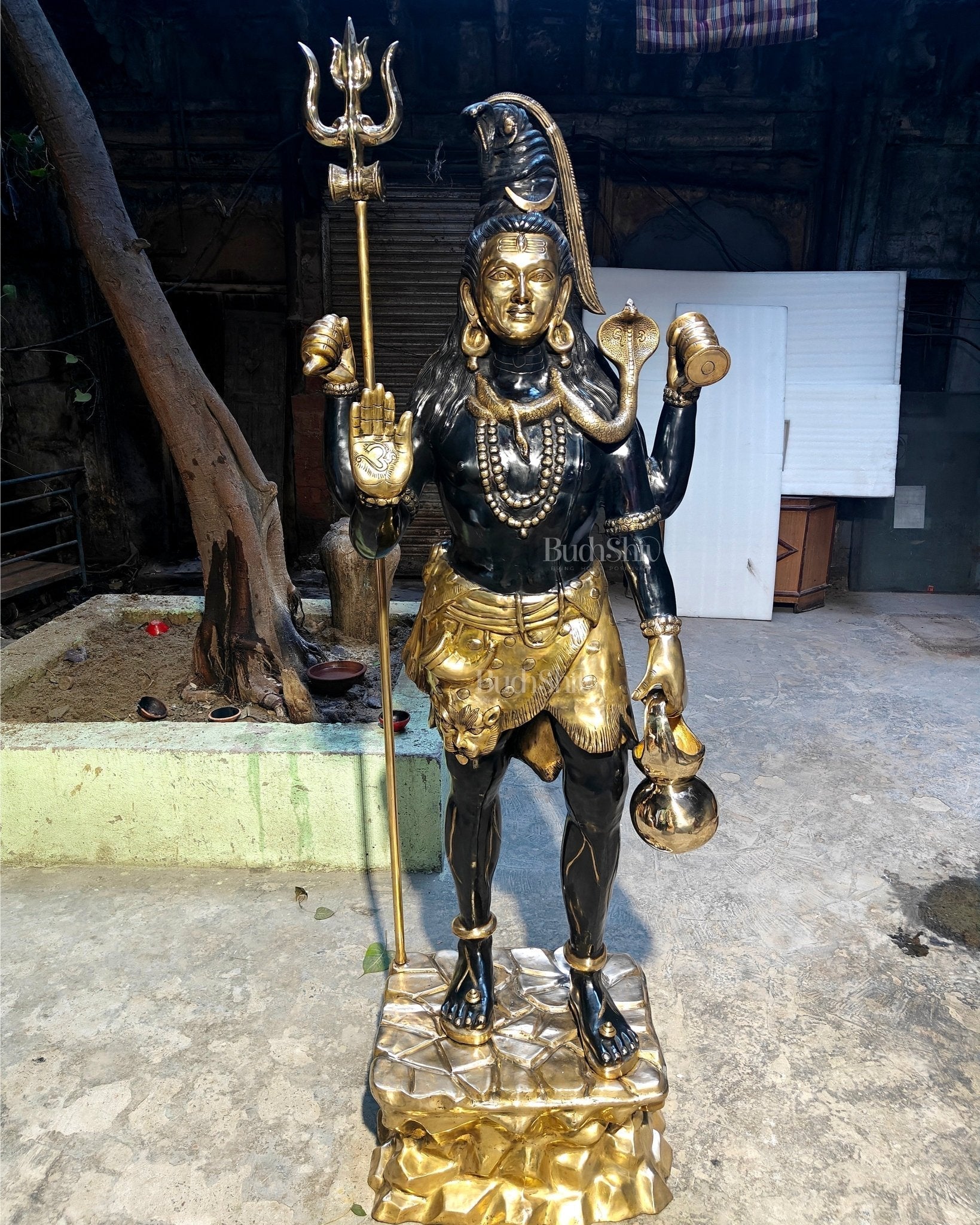 Brass Large Majestic Standing Lord Shiva Statue 90 inch | 100% Certified Copper & Brass - Sama Homes Idol - Brass Sculpture - Eco-friendly - Sama Homes