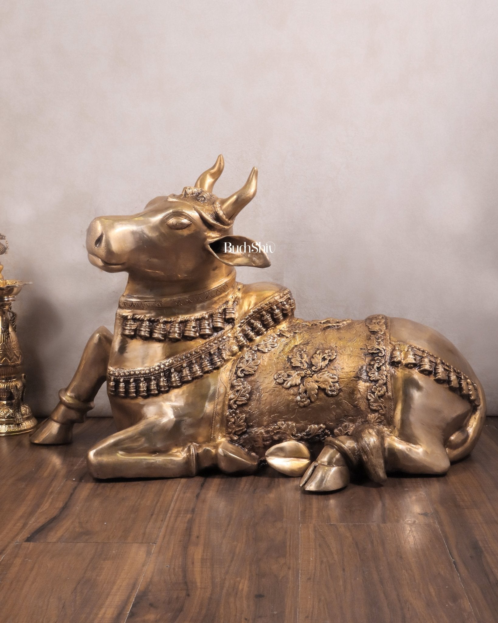 Brass Large Nandi Sculpture 34 inch | 100% Certified Copper & Brass - Sama Homes Idol - Brass Sculpture - Eco-friendly - Sama Homes