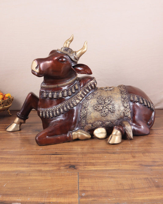 Brass Large Nandi statue 33" glossy brown | 100% Certified Copper & Brass - Sama Homes Idol - Brass Sculpture