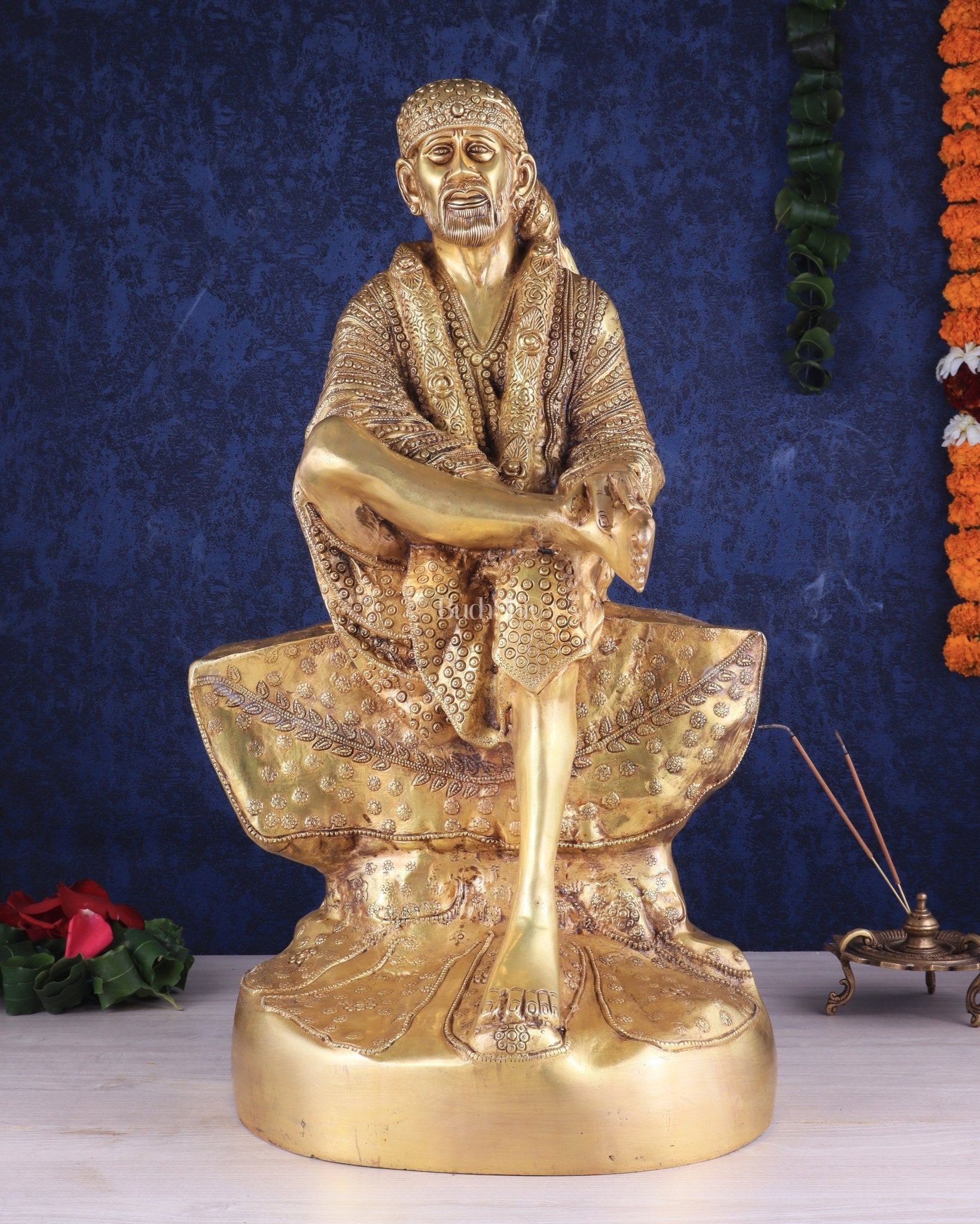 Brass large Shirdi Sai Baba Statue 24" | 100% Certified Copper & Brass - Sama Homes Idol - Brass Sculpture - Eco-friendly - Sama Homes