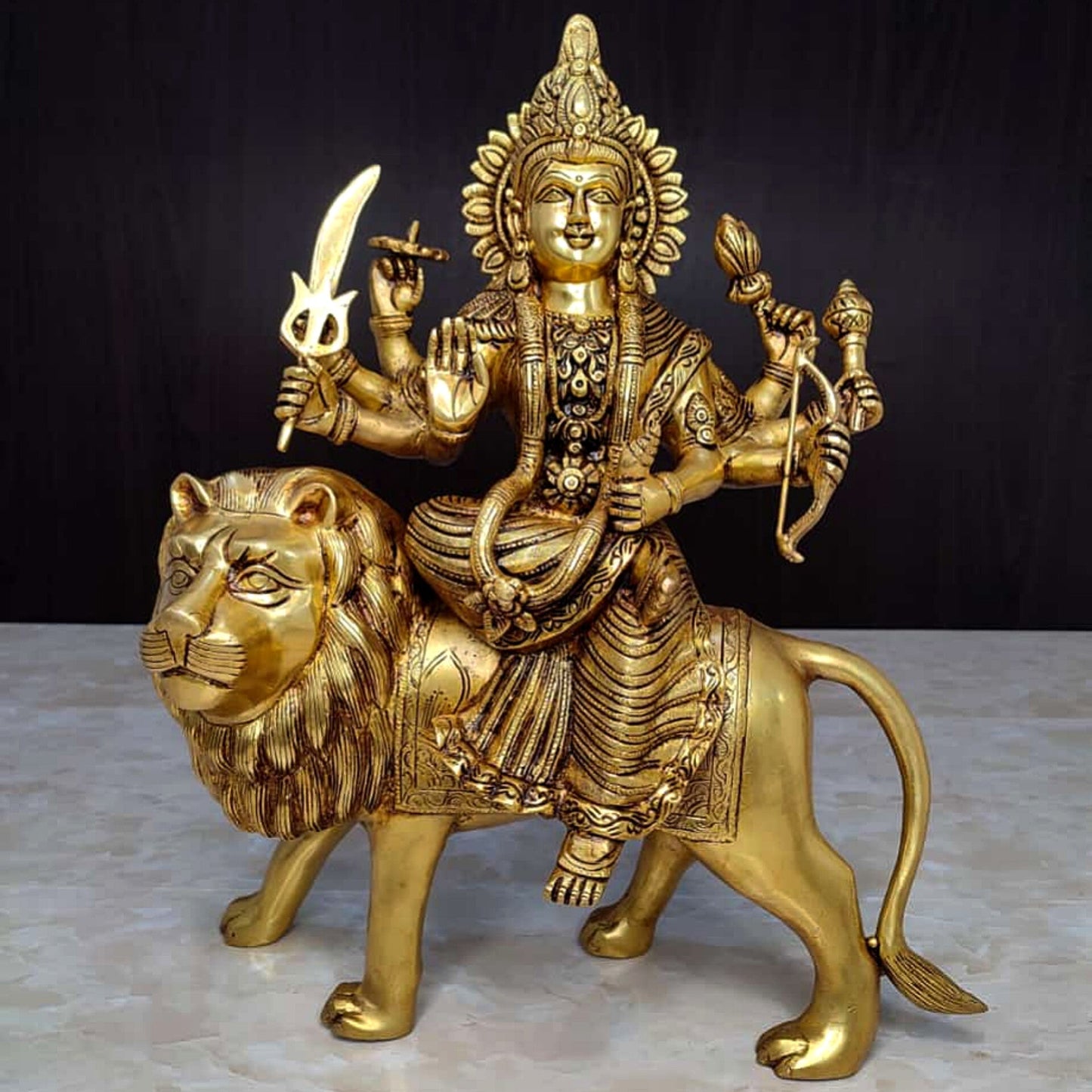 Brass large Superfine Durga Statue 17" | 100% Certified Copper & Brass - Sama Homes Idol - Brass Sculpture