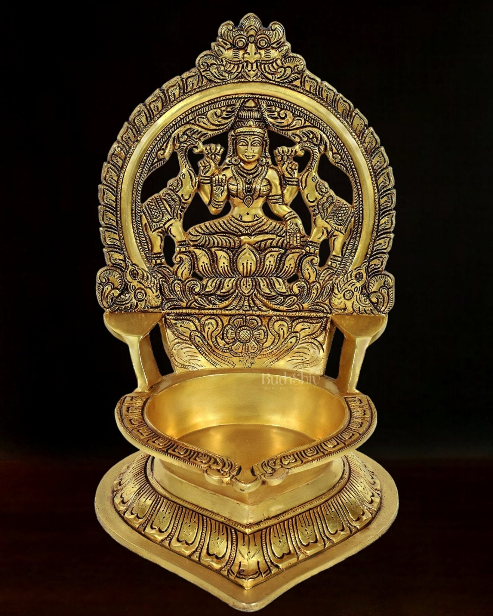 Brass Large Superfine Lakshmi Diya - 17 Inch | 100% Certified Copper & Brass - Sama Homes Idol - Brass Sculpture - Eco-friendly - Sama Homes