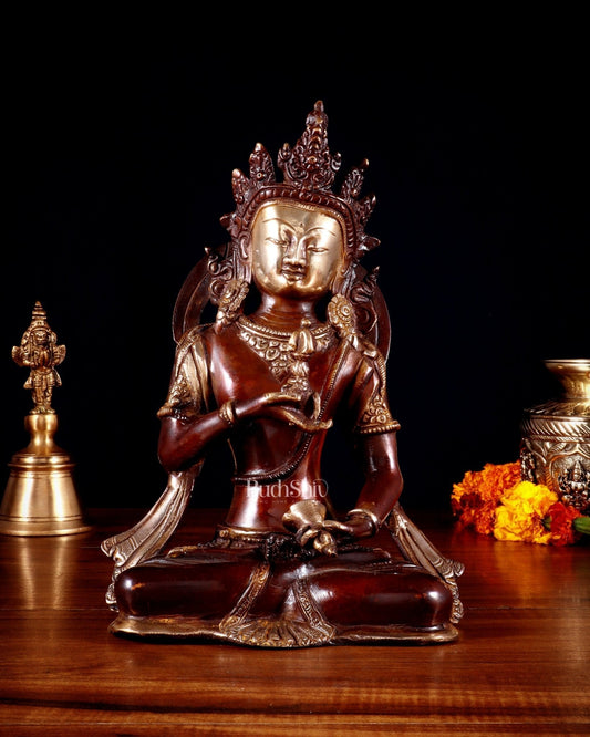 Brass Lokeshwar ( Chenrezig) Buddhist Statue – Dual Tone Finish 10" | 100% Certified Copper & Brass - Sama Homes Idol - Brass Sculpture
