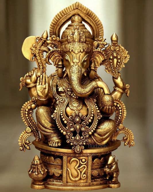 Brass Lord Ganapati Sculpture - 23" | 100% Certified Copper & Brass - Sama Homes Idol - Brass Sculpture