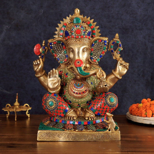 Brass Lord Ganesha Idol - 18" Tall | 100% Certified Copper & Brass - Sama Homes Idol - Brass Sculpture