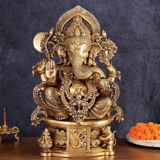 Brass Lord Ganesha large Sculpture - 23" | 100% Certified Copper & Brass - Sama Homes Idol - Brass Sculpture
