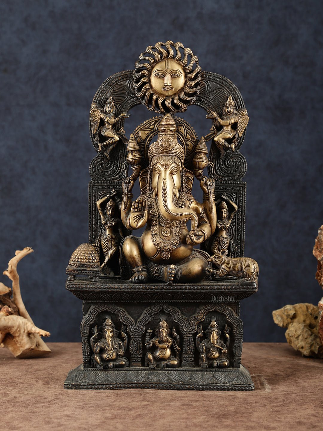 Brass Lord Ganesha Statue – 20" Height, Antique Chola Style, Dual-Tone Finish | 100% Certified Copper & Brass - Sama Homes Idol - Brass Sculpture - Eco-friendly - Sama Homes