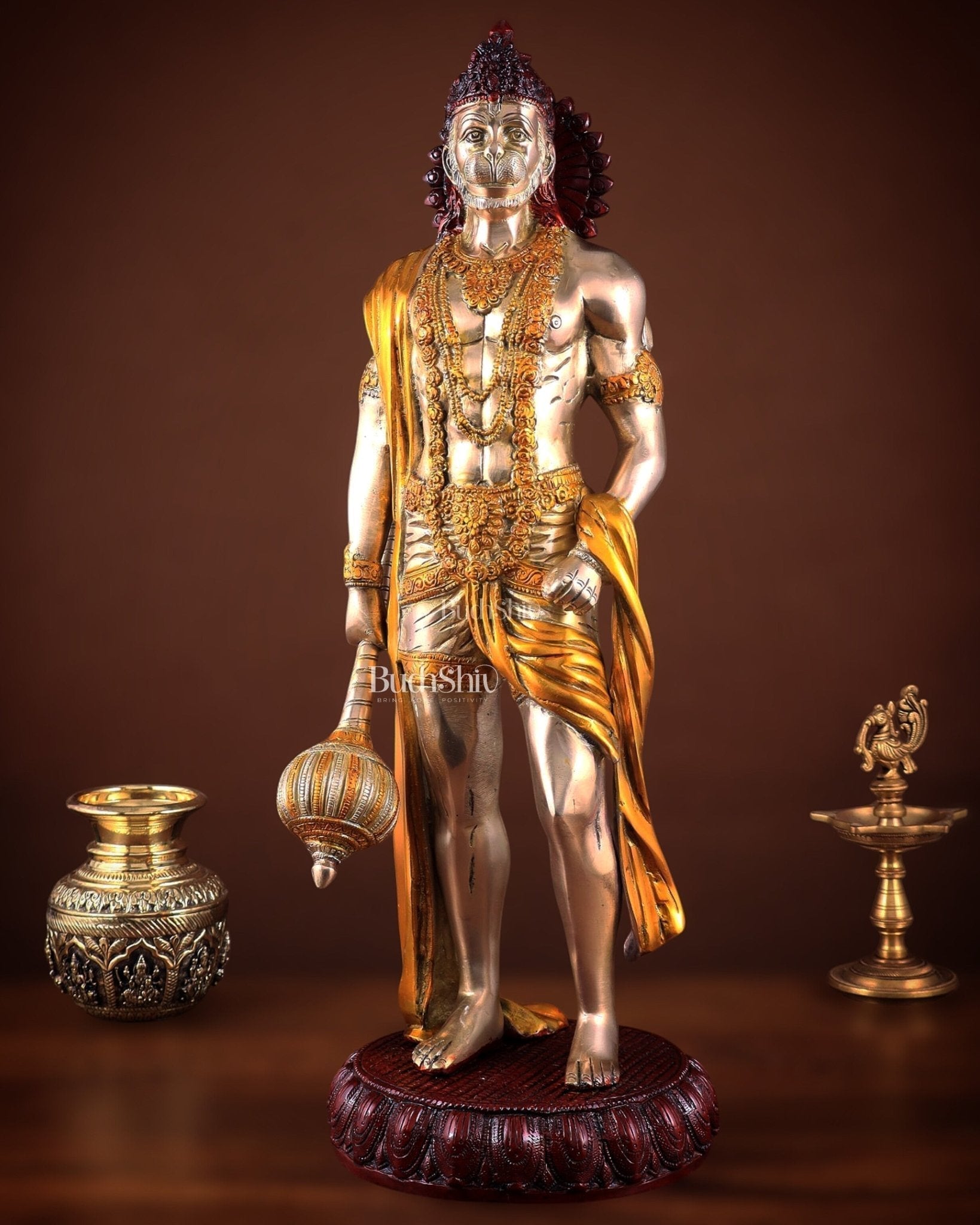 Brass Lord Hanuman muscular Statue - 24" Height three tone | 100% Certified Copper & Brass - Sama Homes Idol - Brass Sculpture - Eco-friendly - Sama Homes