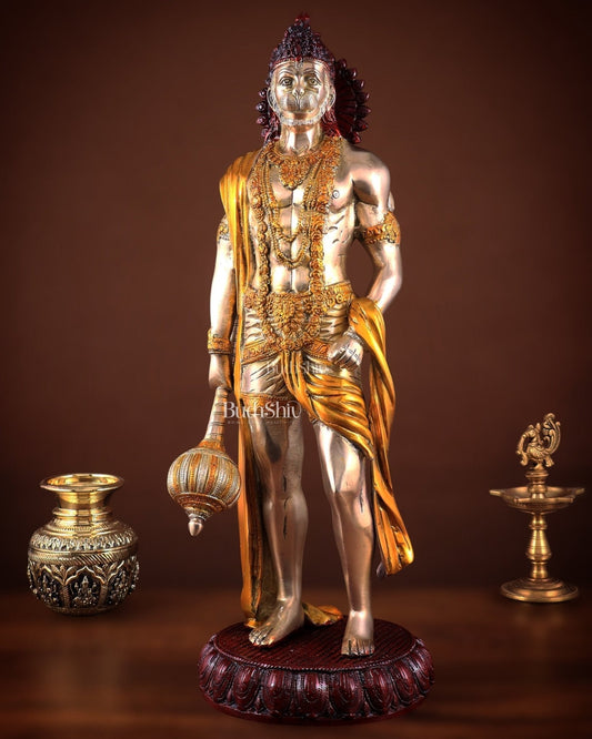 Brass Lord Hanuman muscular Statue - 24" Height three tone | 100% Certified Copper & Brass - Sama Homes Idol - Brass Sculpture
