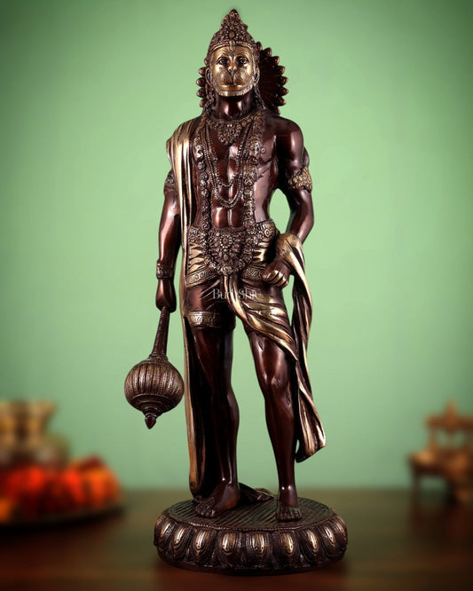 Brass Lord Hanuman Statue Standing 24" Height dual tone | 100% Certified Copper & Brass - Sama Homes Idol - Brass Sculpture