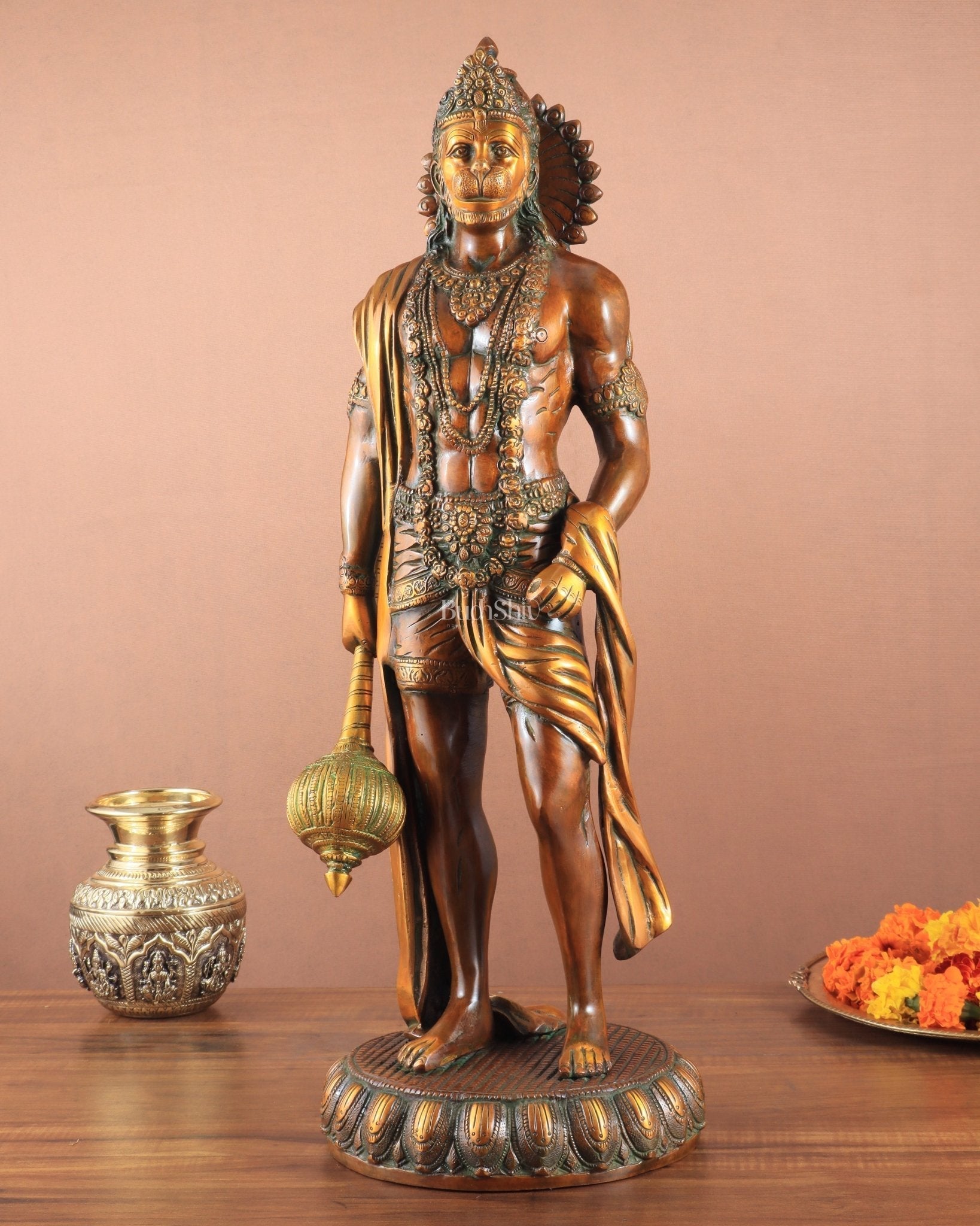Brass Lord Hanuman Statue Standing 24" Height | 100% Certified Copper & Brass - Sama Homes Idol - Brass Sculpture - Eco-friendly - Sama Homes