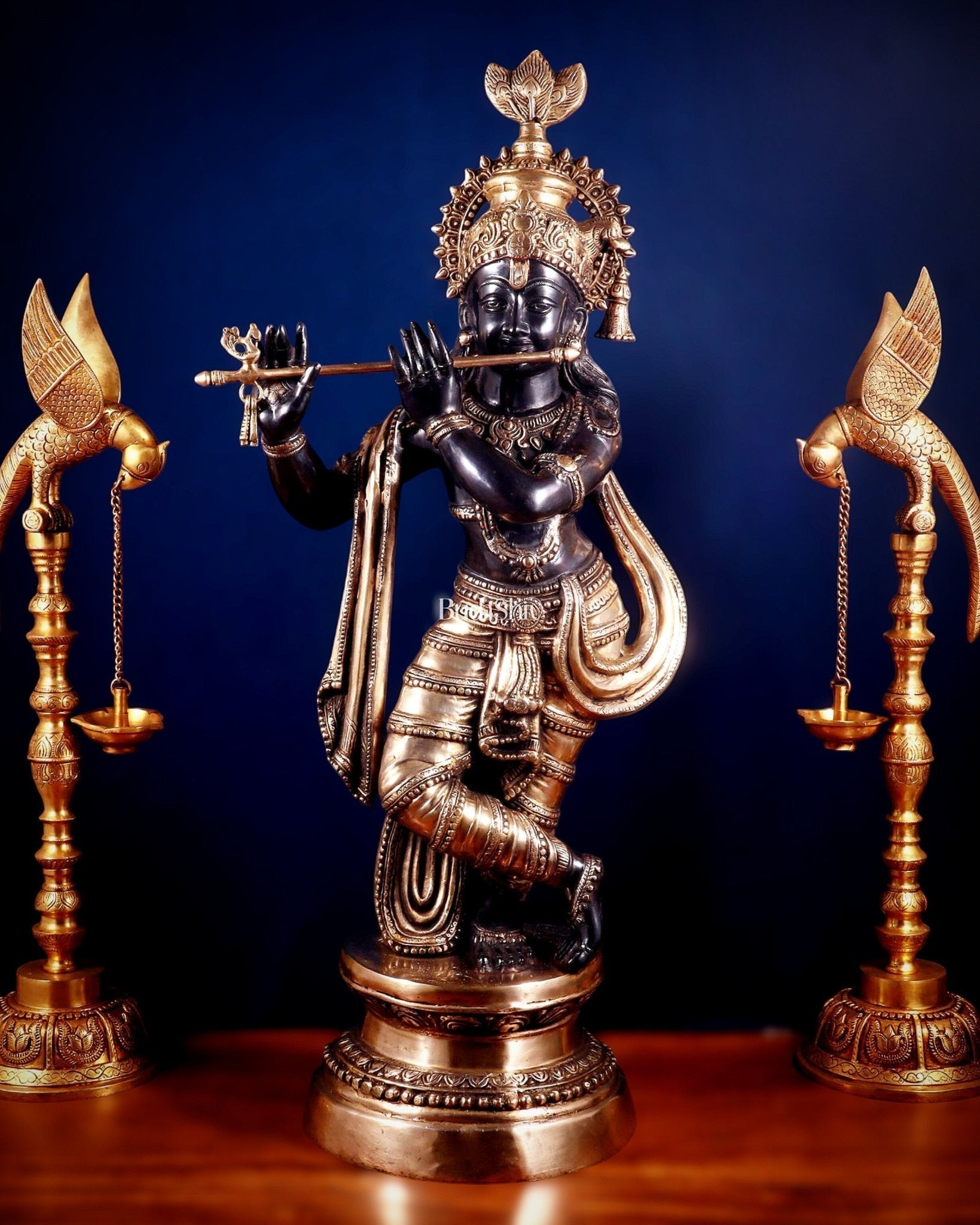 Brass Lord Krishna Statue - 36 inch black edition | 100% Certified Copper & Brass - Sama Homes Idol - Brass Sculpture - Eco-friendly - Sama Homes