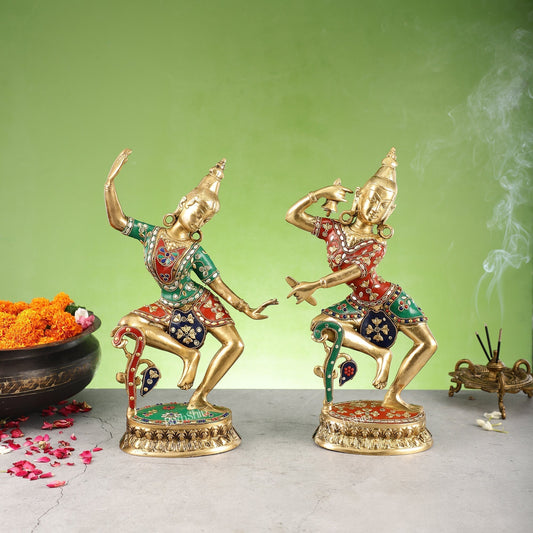Brass Lord Shiva and Parvati Dancing Idols 15 inch | 100% Certified Copper & Brass - Sama Homes Idol - Brass Sculpture