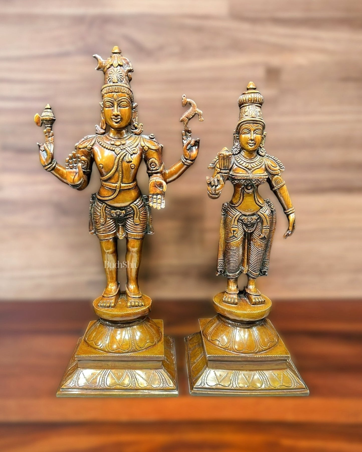 Brass Lord Shiva and Parvati Idol | 18" Height | 100% Certified Copper & Brass - Sama Homes Idol - Brass Sculpture