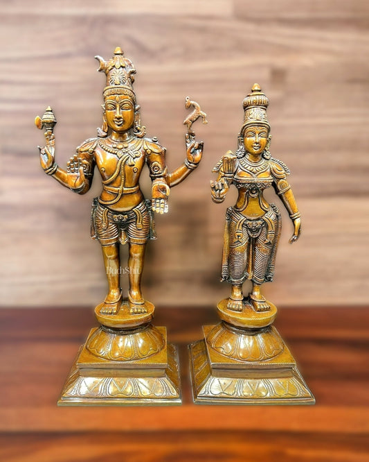 Brass Lord Shiva and Parvati Idol | 18" Height | 100% Certified Copper & Brass - Sama Homes Idol - Brass Sculpture