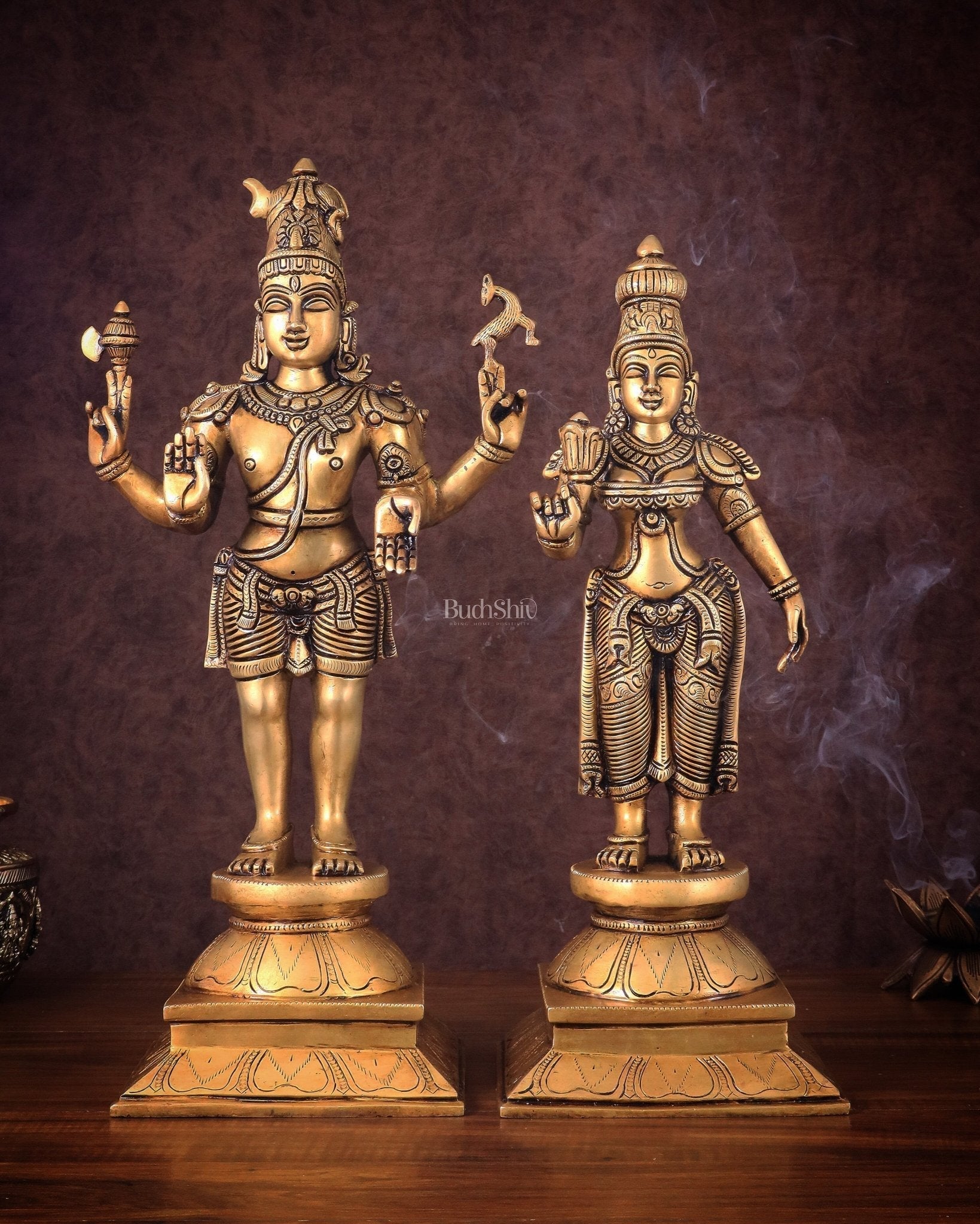 Brass Lord Shiva and Parvati Idol | 18" Height | 100% Certified Copper & Brass - Sama Homes Idol - Brass Sculpture - Eco-friendly - Sama Homes