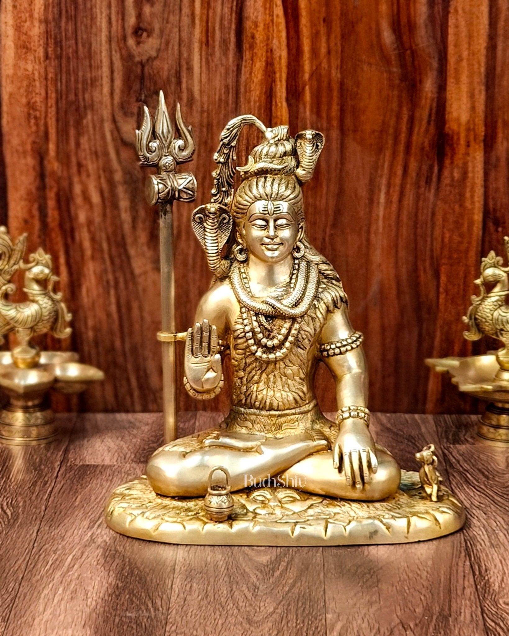 Brass Lord Shiva in Aashirwaad mudra idol 15" Height | 100% Certified Copper & Brass - Sama Homes Idol - Brass Sculpture - Eco-friendly - Sama Homes