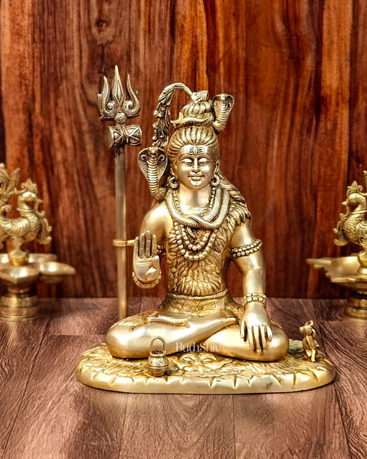 Brass Lord Shiva in Aashirwaad mudra idol 15" Height | 100% Certified Copper & Brass - Sama Homes Idol - Brass Sculpture