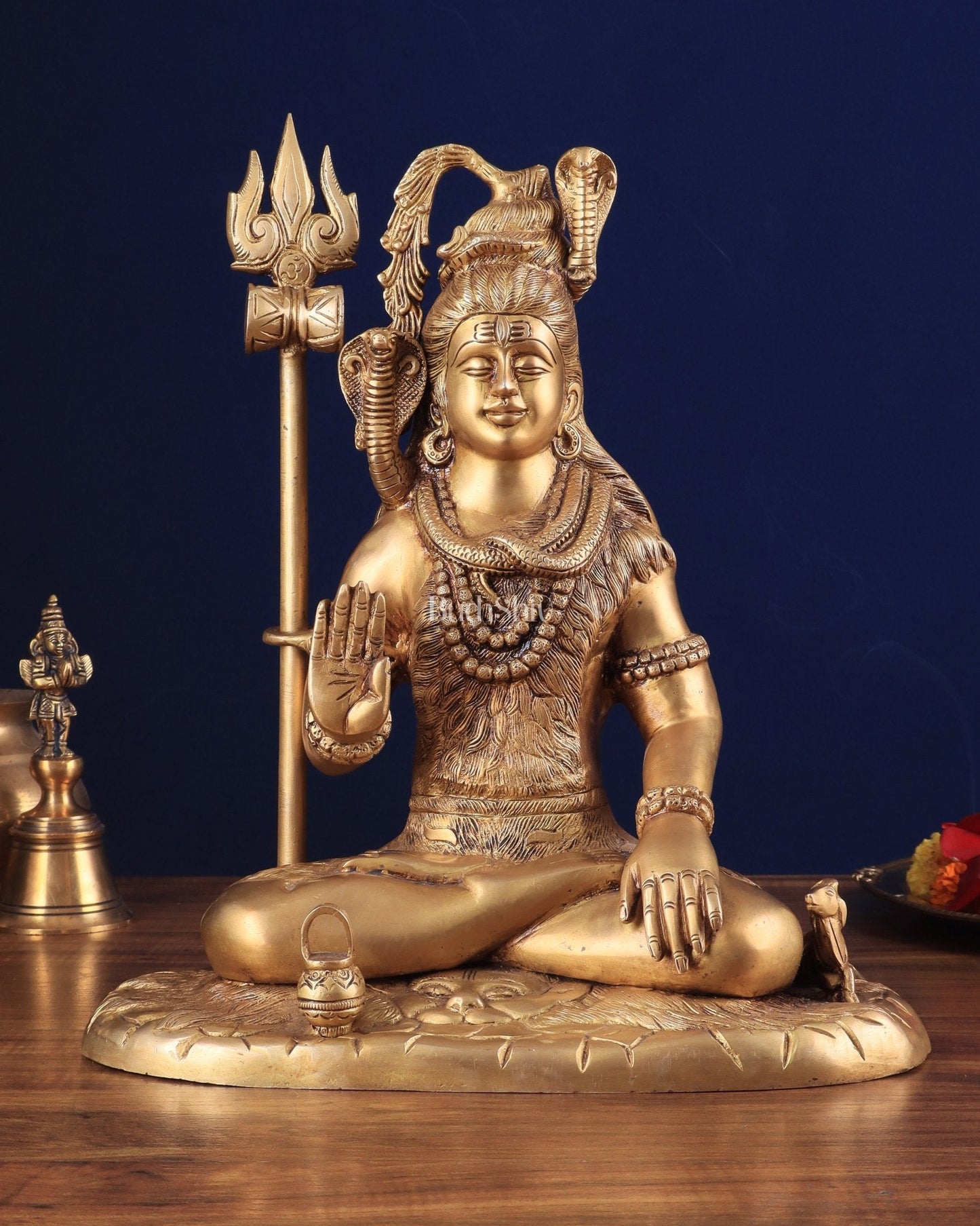 Brass Lord Shiva in blessing mudra idol 15" Height | 100% Certified Copper & Brass - Sama Homes Idol - Brass Sculpture